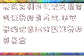 泰达宏利市值优选混合型证券投资基金,华安策略优选混合型证券投资基金