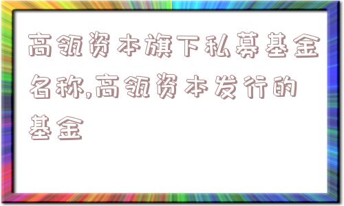 高瓴资本旗下私募基金名称,高瓴资本发行的基金  第1张