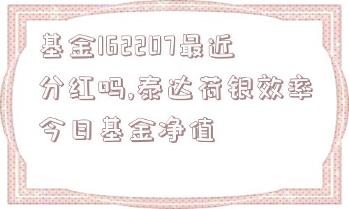 基金162207最近分红吗,泰达荷银效率今日基金净值  第1张