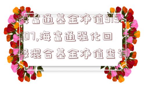 海富通基金净值519007,海富通强化回报混合基金净值查询  第1张